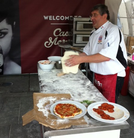 Giancarlo and Birra Moretti in Londo making pizza in ten minutes in Soho Square, Exchange Square and Canary Wharf