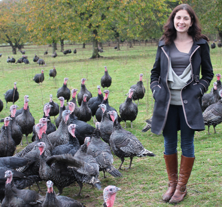 Sarah Copas on her free-range turkey farm Sarah Copas on her free-range turkey farm